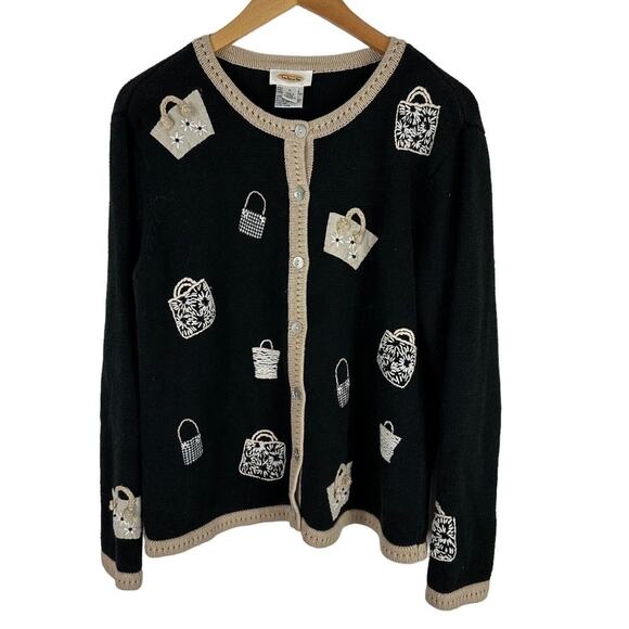 Talbots Vintage Cardigan Sweater Embroidered Handbags Purses Floral Beaded‎ L - Picture 1 of 11